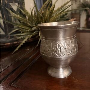 Vintage Embossed Pewter Cup Made in India
